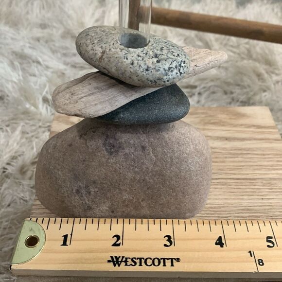 Small Cairn Style Boho Driftwood And Stone Bud Vase - Picture 11 of 14